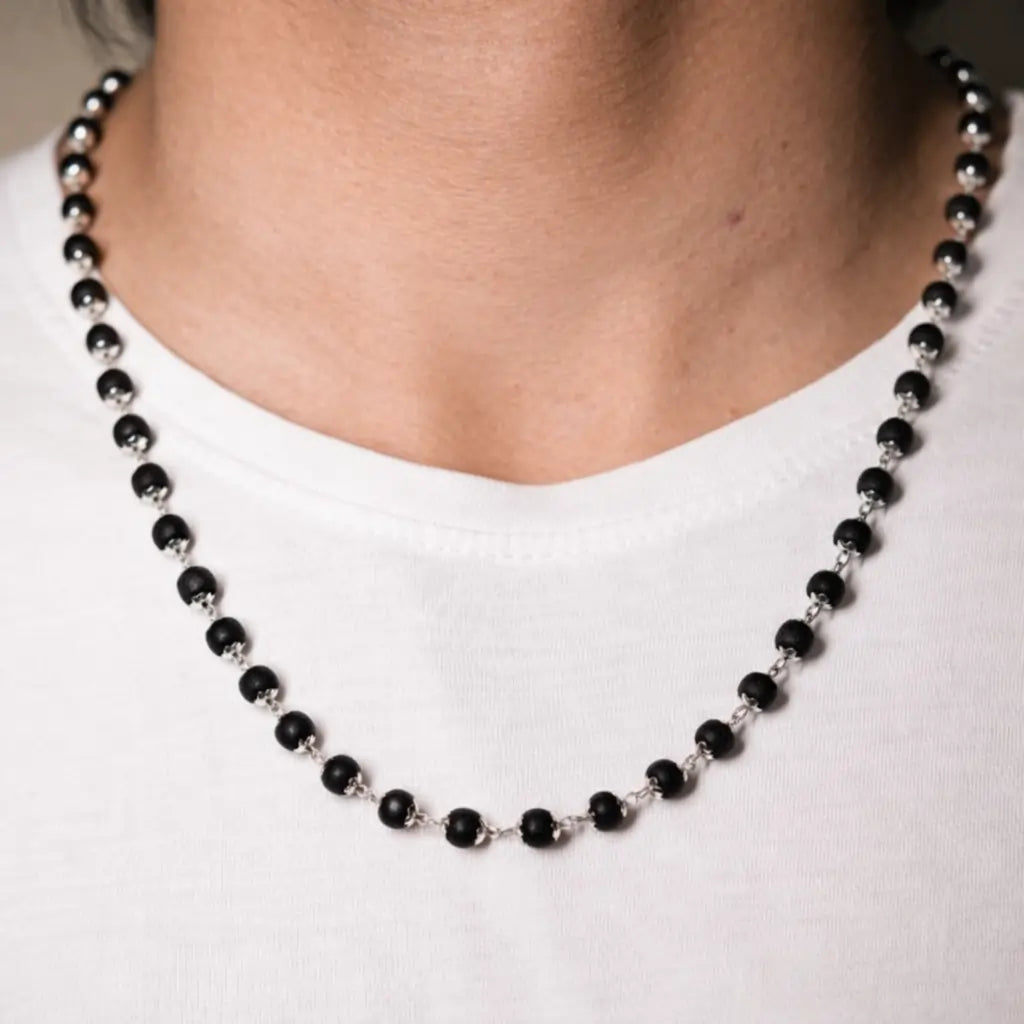 Silver Coated Karungali Mala