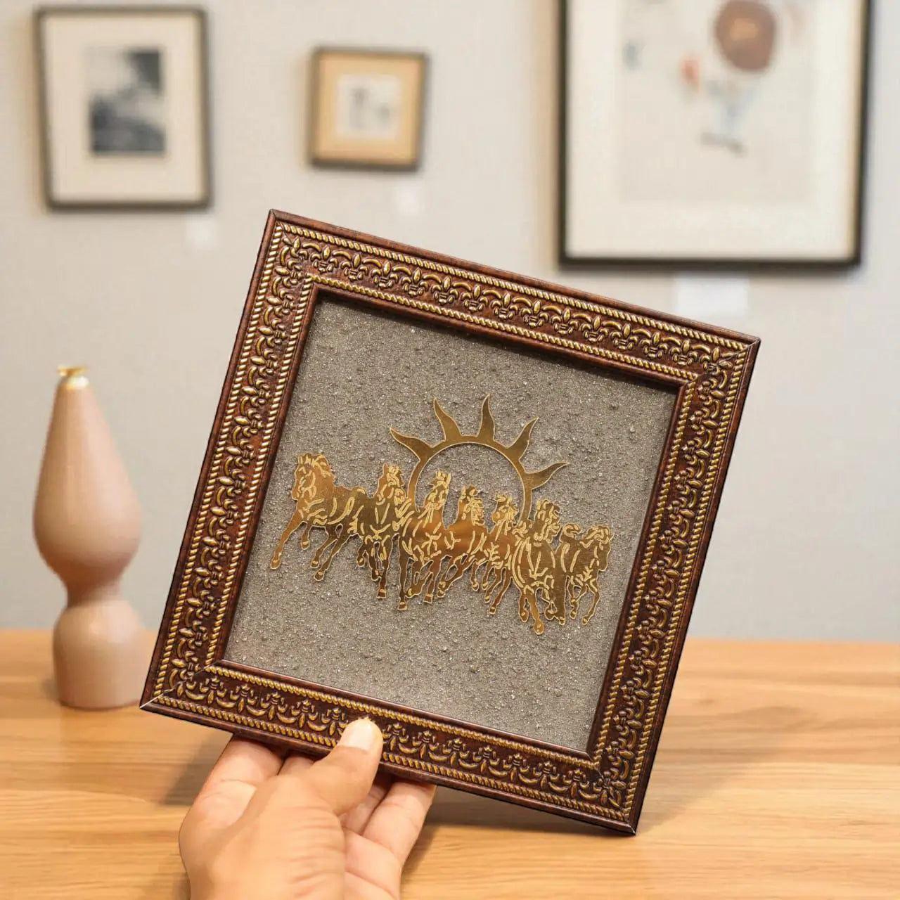 7 Horse Pyrite Dust Prosperity Frame